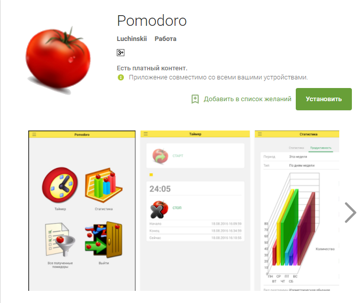 Мобильное приложение Pomodoro